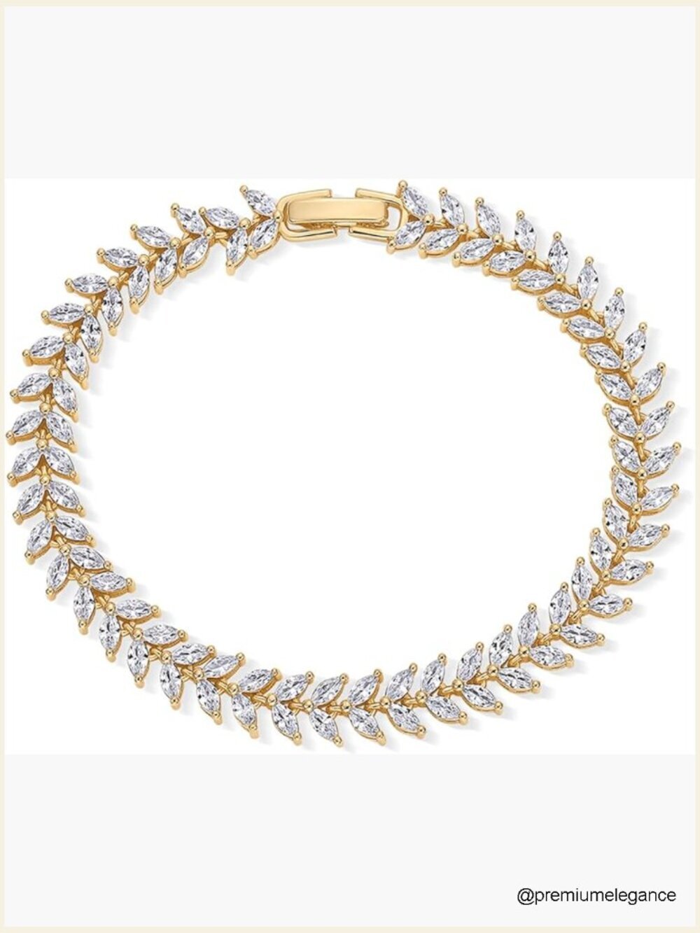 Marquise Cut CZ Tennis Bracelet - 7 Inch Gold Plated Chain